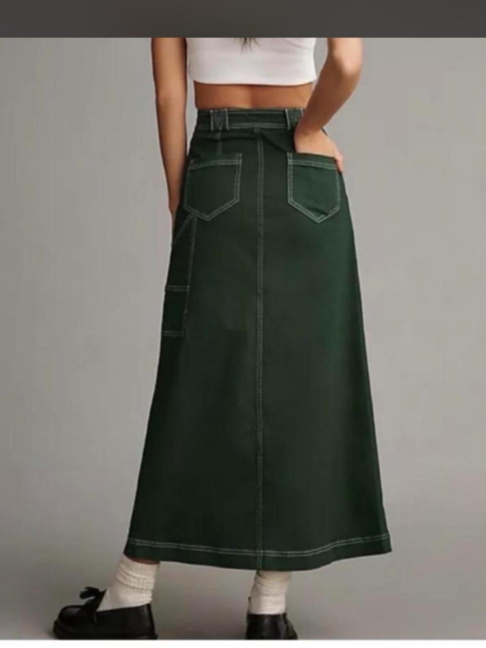Pilcro green denim maxi skirt with slit and pockets. Size: 2 #denim #maxiskirt # - Picture 2 of 8